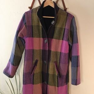 Gingham knit trench sweater coat cardigan jacket